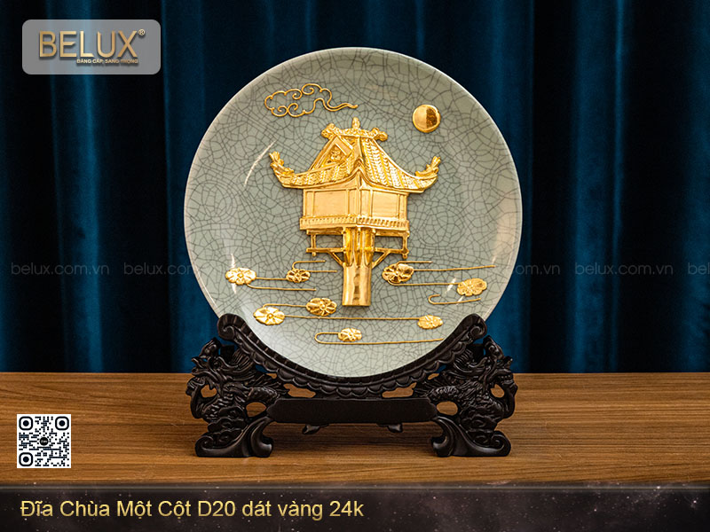 Đĩa chùa một cột D20 dát vàng 24k&nbsp;